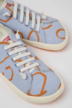 Peu Rambla Blue And Orange Printed Sneakers For Men