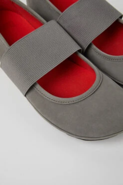 Right Gray Nubuck Ballerina Flats For Women