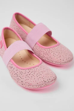 Right Pink Nubuck Ballerinas For Kids