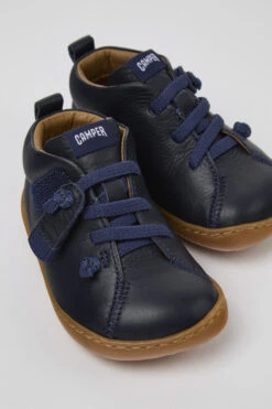 Peu Navy Blue Leather Shoes For Kids