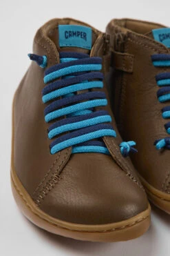 Peu Brown Leather Ankle Boots For Kids