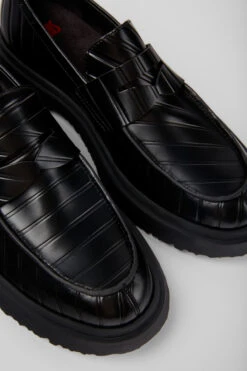 Twins Black Leather Loafers For Men