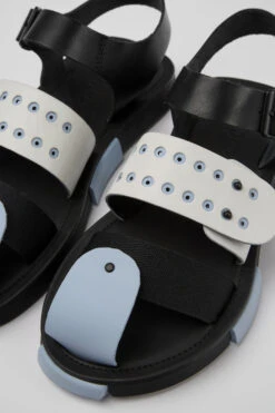 Set Black And White Leather Sandals For Men