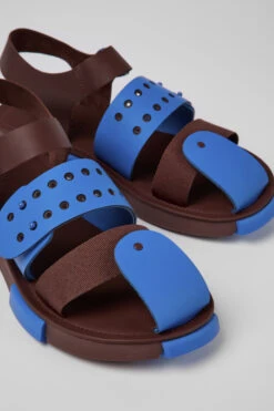 Set Blue And Burgundy Leather Sandals For Men