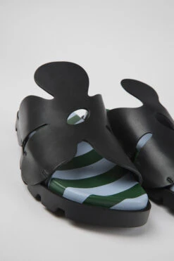 Twins Black Leather Sandals For Men