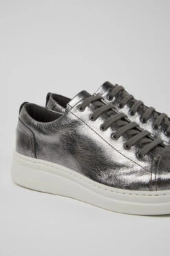 Runner Up Gray Metallic Leather Sneakers For Women