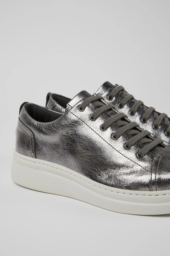 Runner Up Gray Metallic Leather Sneakers For Women 3 Runner Up Gray Metallic Leather Sneakers For Women