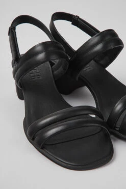 Katie Black Leather Sandals For Women