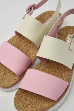 Oruga White And Pink Leather Sandals For Women