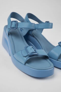 Kaah Blue Leather Sandals For Women