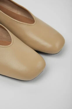 Casi Myra Beige Leather Ballerinas For Women