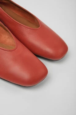 Casi Myra Red Leather Ballerinas For Women