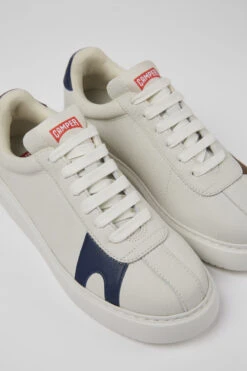 Twins White Non-dyed Leather Sneakers For Women