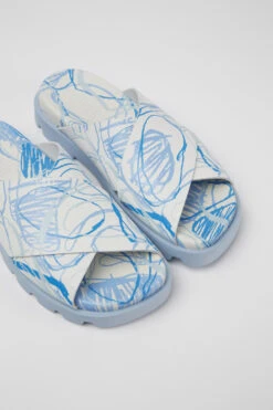 Brutus Sandal White And Blue Printed Leather Sandals For Women