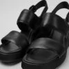Kaah Black Leather Sandals For Women 1 Kaah Black Leather Sandals For Women -MK store K201352 003 DF