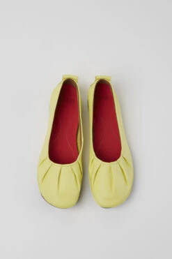 Right Yellow Leather Ballerina Flats For Women -MK store K201364 004 CF