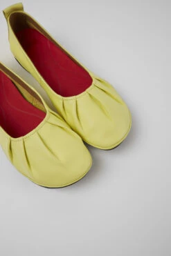 Right Yellow Leather Ballerina Flats For Women