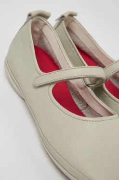 Right Gray Leather Ballerinas For Women