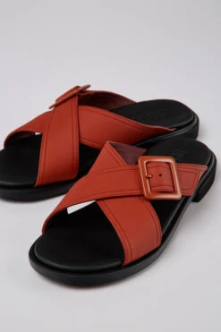 Edy Red Leather Sandals For Women