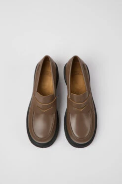 Milah Brown Leather Loafers For Women -MK store K201425 007 CF