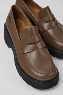 Milah Brown Leather Loafers For Women