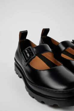 Brutus Black Leather Mary Jane Flats For Women