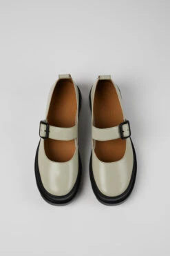 Brutus Gray Leather Mary Jane Flats For Women -MK store K201433 005 CF