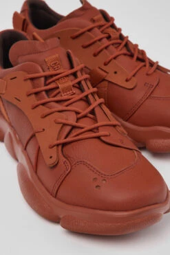 Karst Red Leather And Textile Sneakers For Women