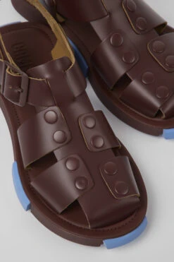 MK store 6 Set Burgundy Leather Sandals For Women