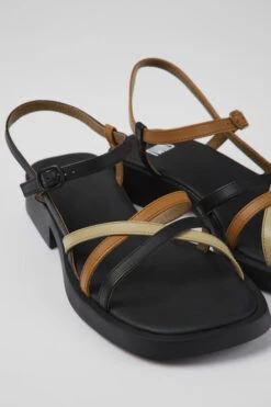 Twins Black And Brown Leather Sandals For Women