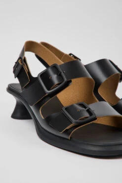 Dina Black Leather Sandals For Women
