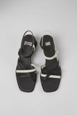 Twins Black And White Leather Sandals For Women -MK store K201504 003 CF