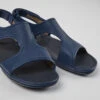 Right Dark Blue Leather Sandals For Women