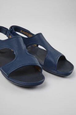 Right Dark Blue Leather Sandals For Women