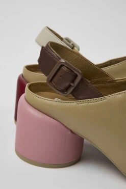 Twins Beige Leather Heels For Women