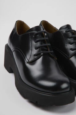 Milah Black Leather Lace-up Loafers For Women