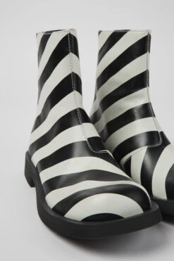 MIL 1978 Black And White Leather Ankle Boots For Men