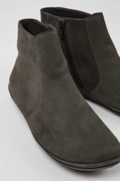Right Gray Nubuck Ankle Boots For Women