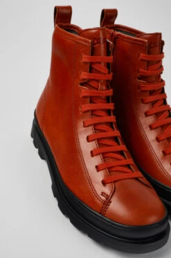 Brutus Red Leather Lace-up Boots For Women
