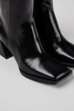 Karole Black Leather Boots For Women