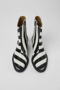 Bonnie Black And White Striped Leather Boots For Women -MK store K400686 003 CF