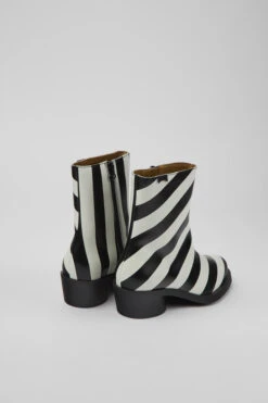 Bonnie Black And White Striped Leather Boots For Women -MK store K400686 003 TF