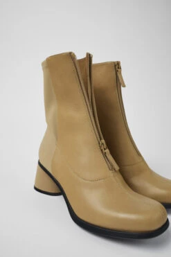 Kiara Beige Leather And Recycled PET Boots For Women