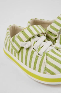 Peu Rambla Green And White Striped Recycled Cotton Shoes For Kids