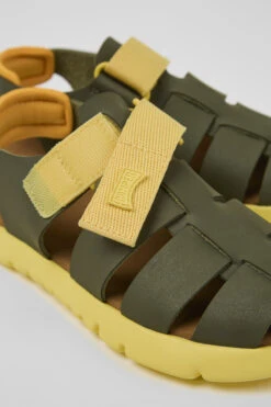 Oruga Green And Yellow Leather Sandals For Kids