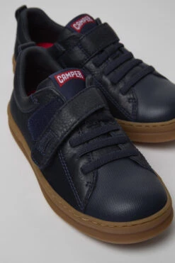 Runner Navy Blue Leather And Textile Sneakers For Kids