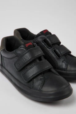 Pursuit Black Leather And Nubuck Sneakers For Kids