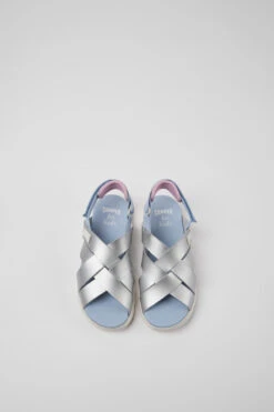 Oruga Silver Leather Sandals For Kids -MK store K800430 010 CF