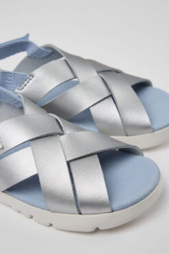 Oruga Silver Leather Sandals For Kids