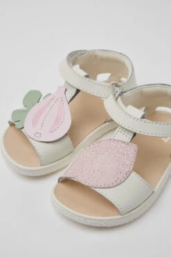 Twins White Leather Sandals For Girls